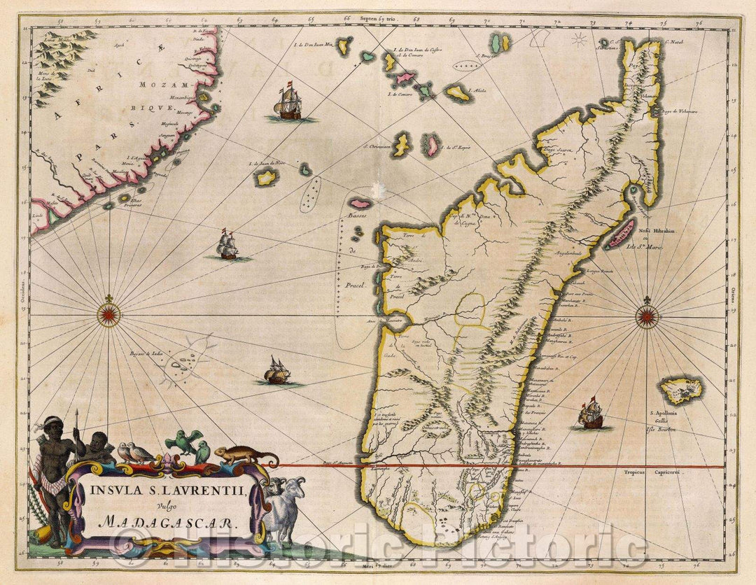 Historic Map : Insula S. Laurentii, vulgo Madagascar., c. 1664 , Vintage Wall Art