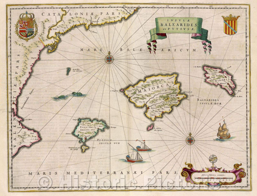 Historic Map : Insulae Balearides et Pytiusae, c. 1664 , Vintage Wall Art