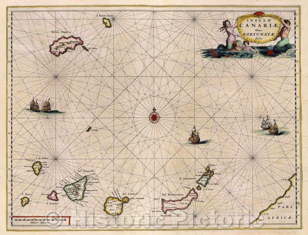 Historic Map : Insulae Canariae Alias Fortunatae dictae., c. 1664 , Vintage Wall Art