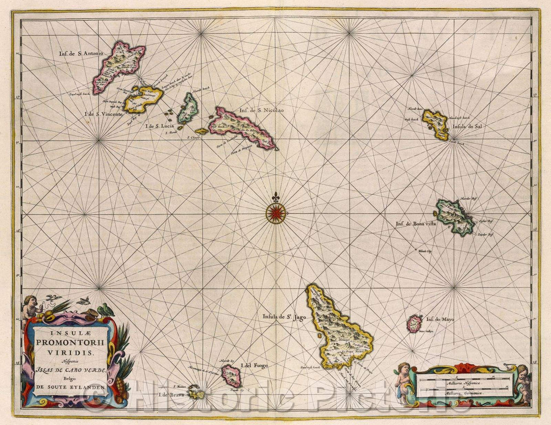 Historic Map : Insulae Promontorii Viridis, Hispanis Islas de Cabo Verde Belgis de Soute Eylanden., c. 1664 , Vintage Wall Art