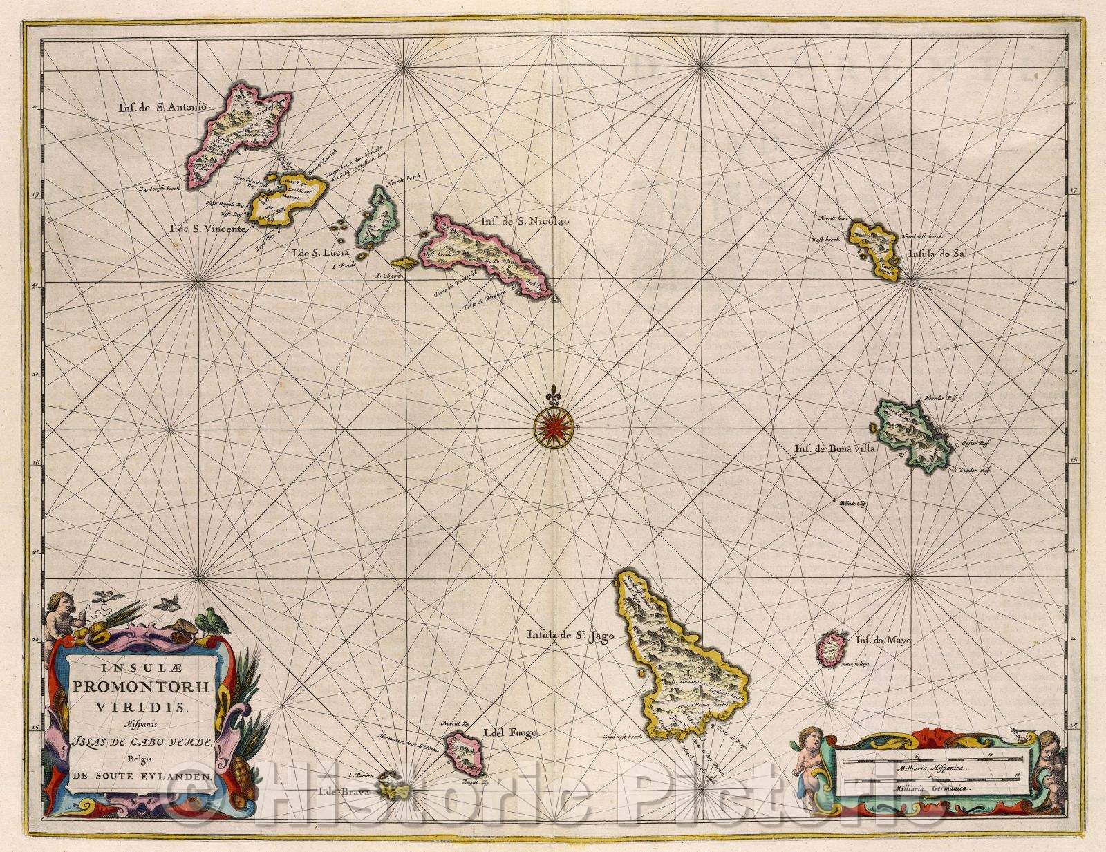 Historic Map : Insulae Promontorii Viridis, Hispanis Islas de Cabo Verde Belgis de Soute Eylanden., c. 1664 , Vintage Wall Art