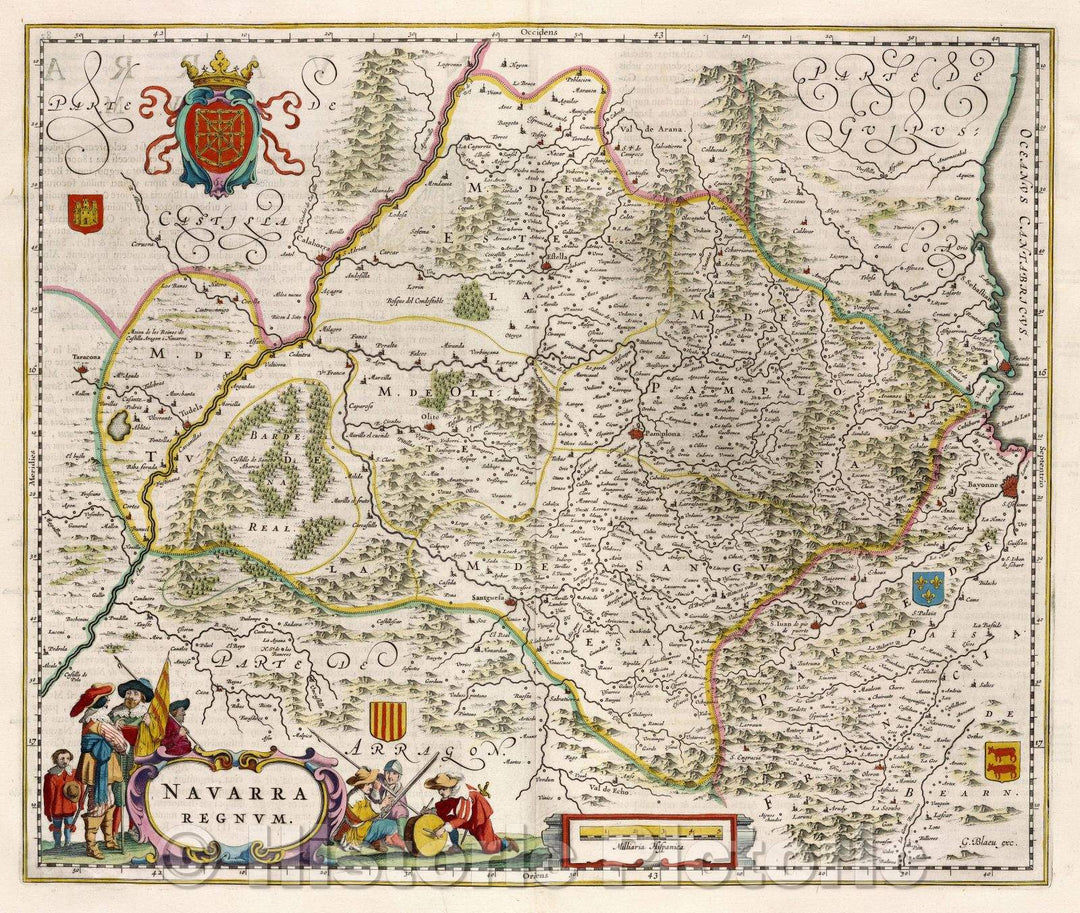 Historic Map : Navarra Regnum., c. 1664 , Vintage Wall Art