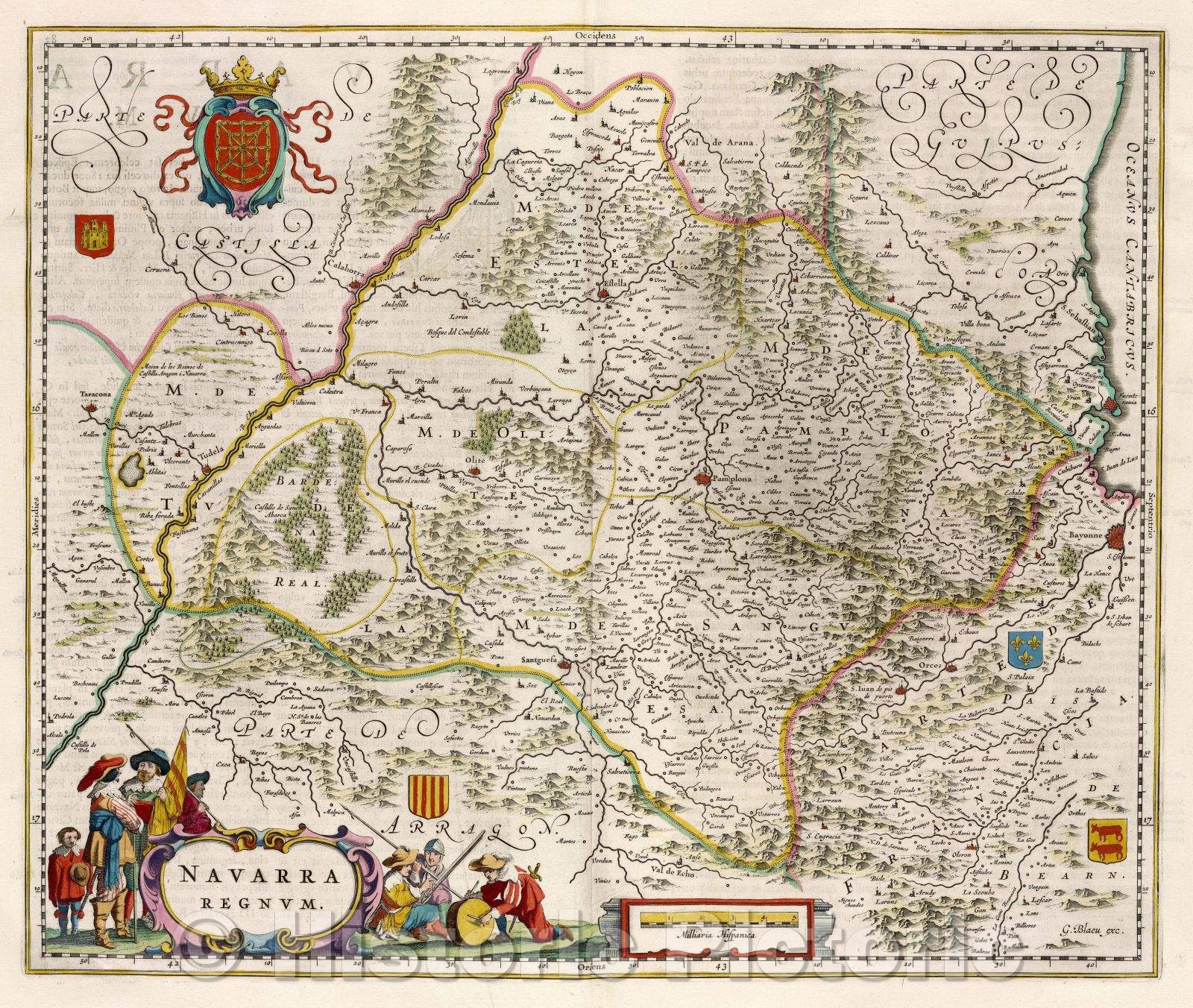 Historic Map : Navarra Regnum., c. 1664 , Vintage Wall Art