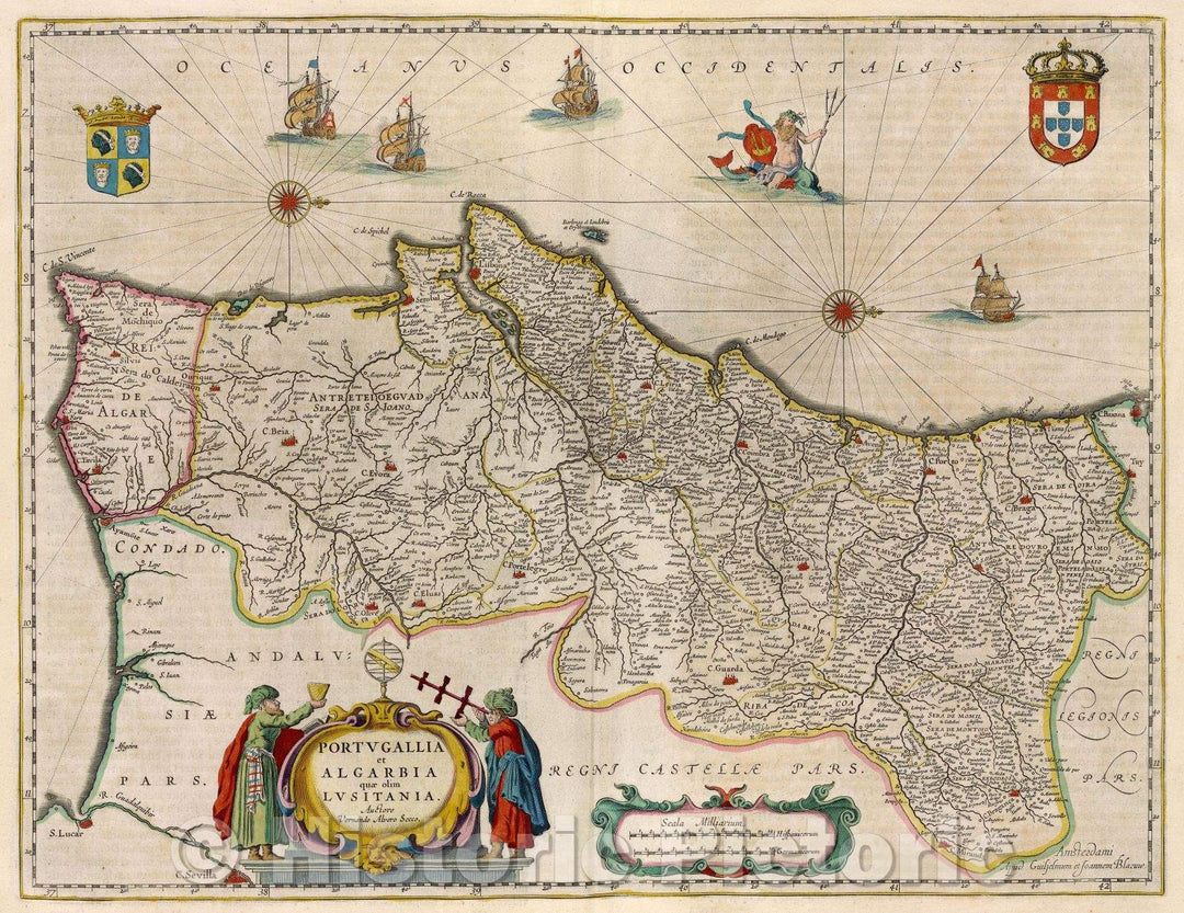 Historic Map : Portugallia et Algarbia quae olim Lusitania, c. 1664 , Vintage Wall Art