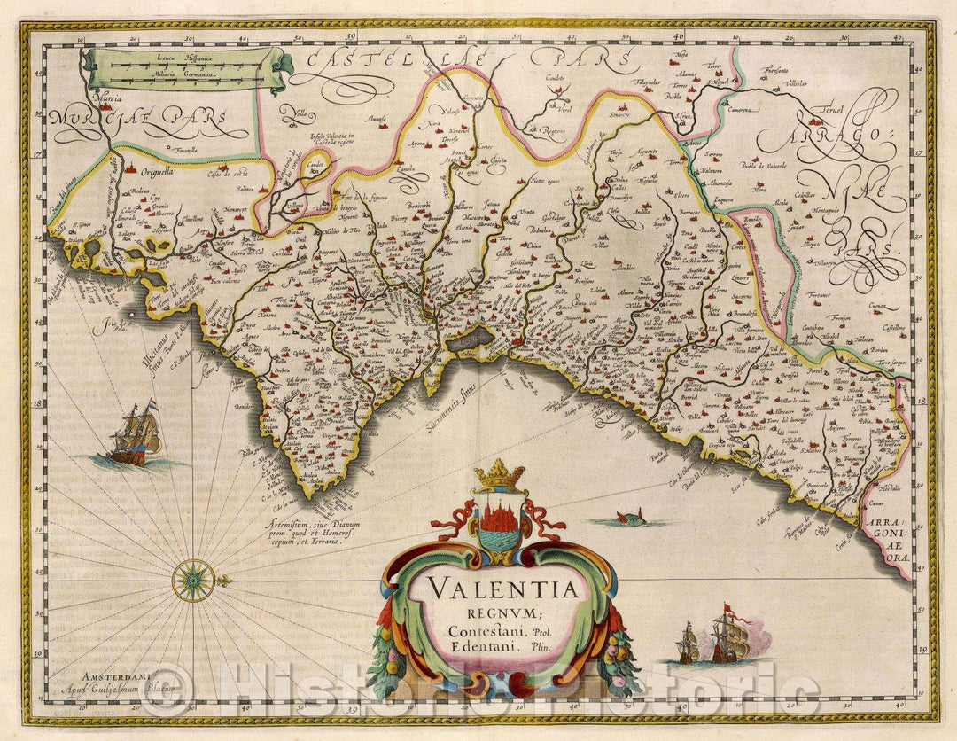 Historic Map : Valentia Regnum; Contestani, Ptol. Edentani, Plin., c. 1664 , Vintage Wall Art