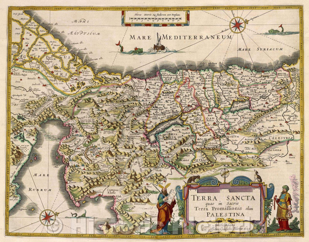 Historic Map : Terra Sancta quae in sacris Terra Promissionis olim Palestina Amstelodami Ex officina Guiljelmi Blaeuw 1629, 1629 , Vintage Wall Art
