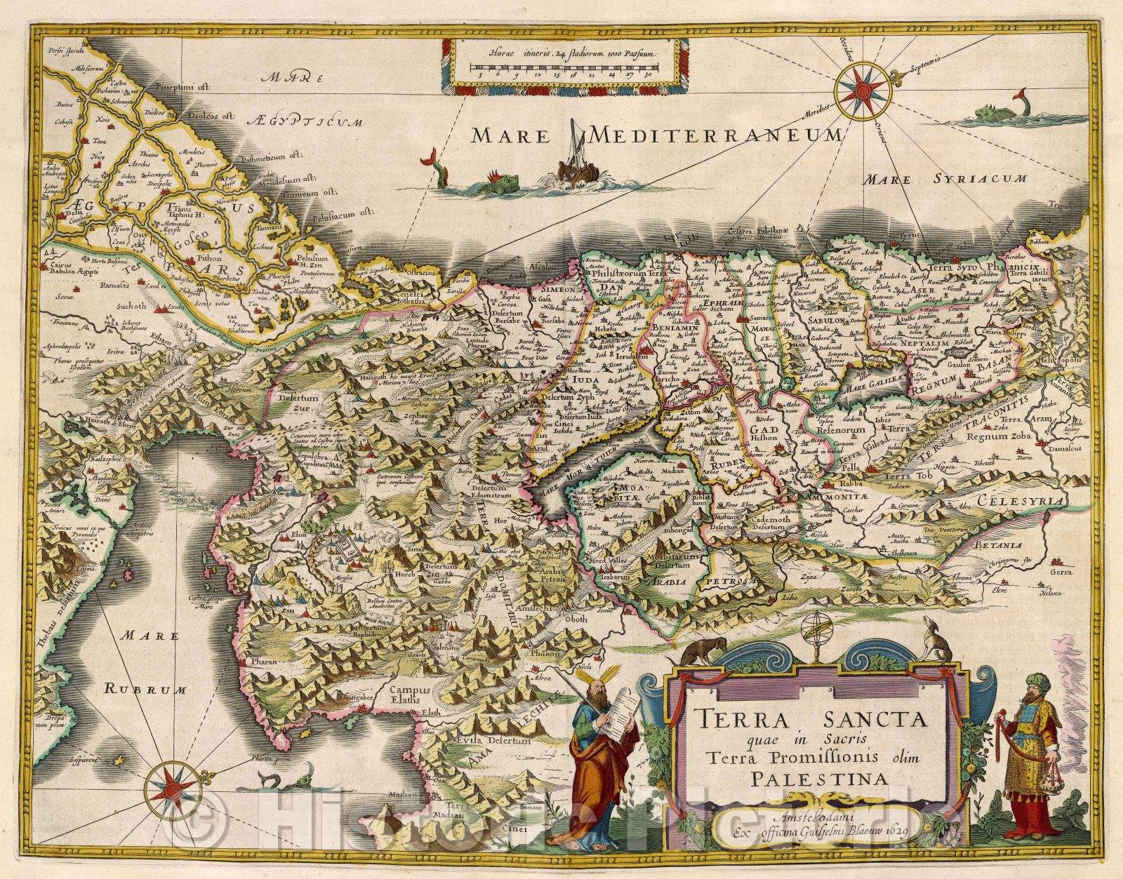 Historic Map : Terra Sancta quae in sacris Terra Promissionis olim Palestina Amstelodami Ex officina Guiljelmi Blaeuw 1629, 1629 , Vintage Wall Art