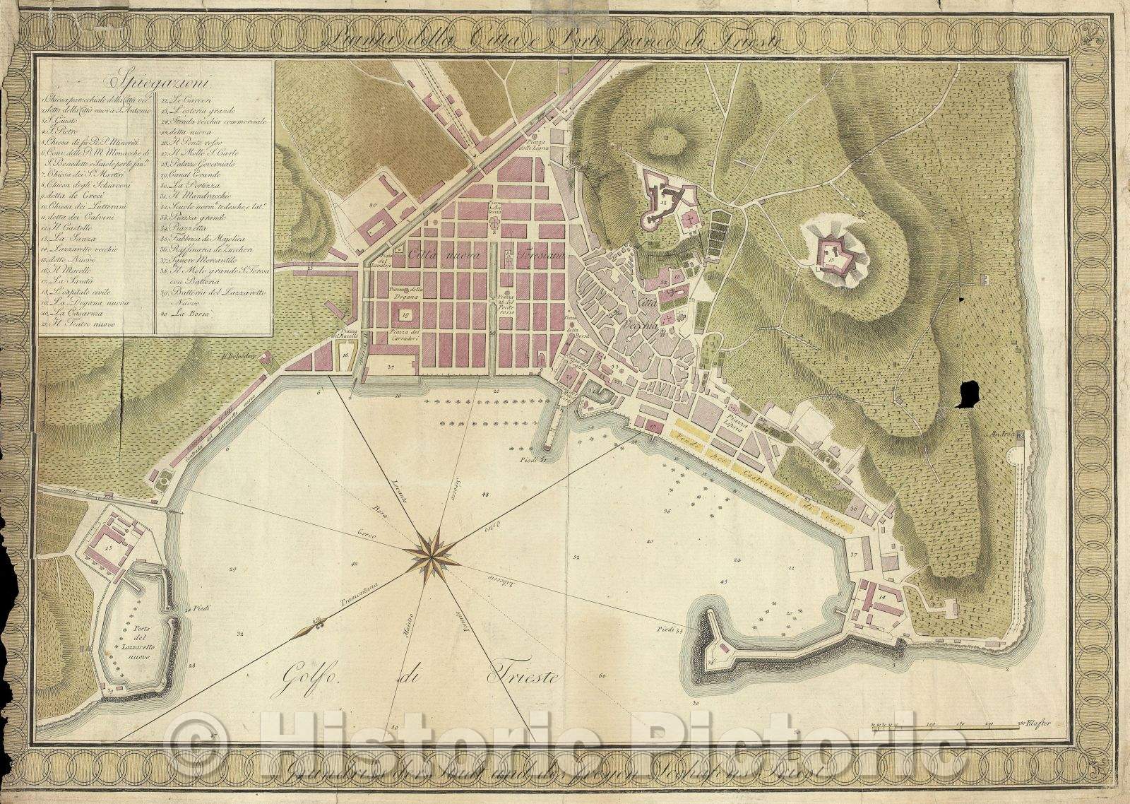 Historic Map : Pranta della Cittae Porte Franco di Trieste, c. 1770 , Vintage Wall Art