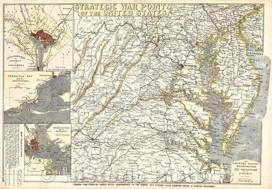 Historic Map : The Country Round Washington The Chesapeake and the Potomac, 1862 , Vintage Wall Art