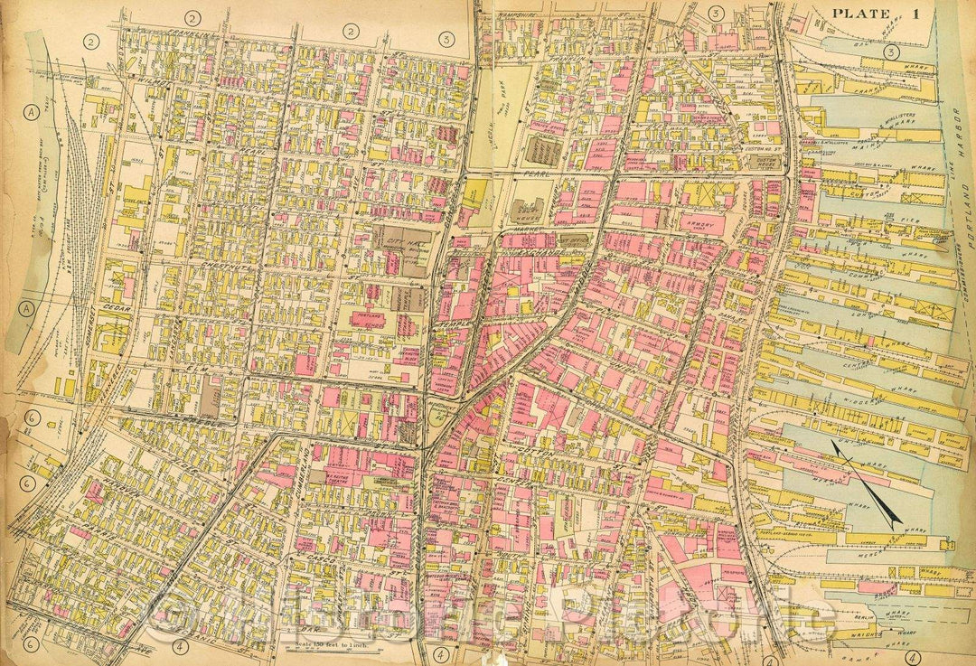 Historic Map : Atlas of the City of Portland, Plate 1, 1914 , Vintage Wall Art