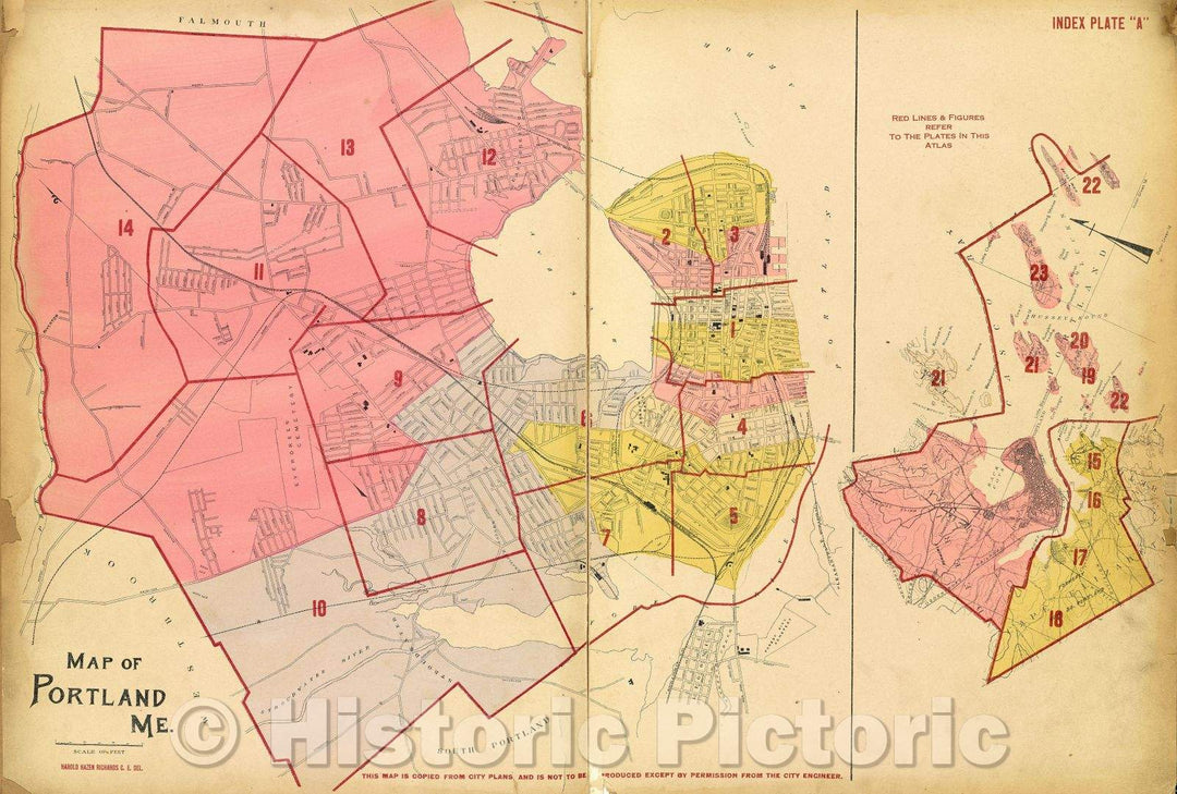 Historic Map : Map of Portland Me., 1914 , Vintage Wall Art