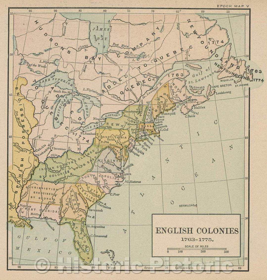 Historic Map : English Colonies 1763-1775., 1917 , Vintage Wall Art