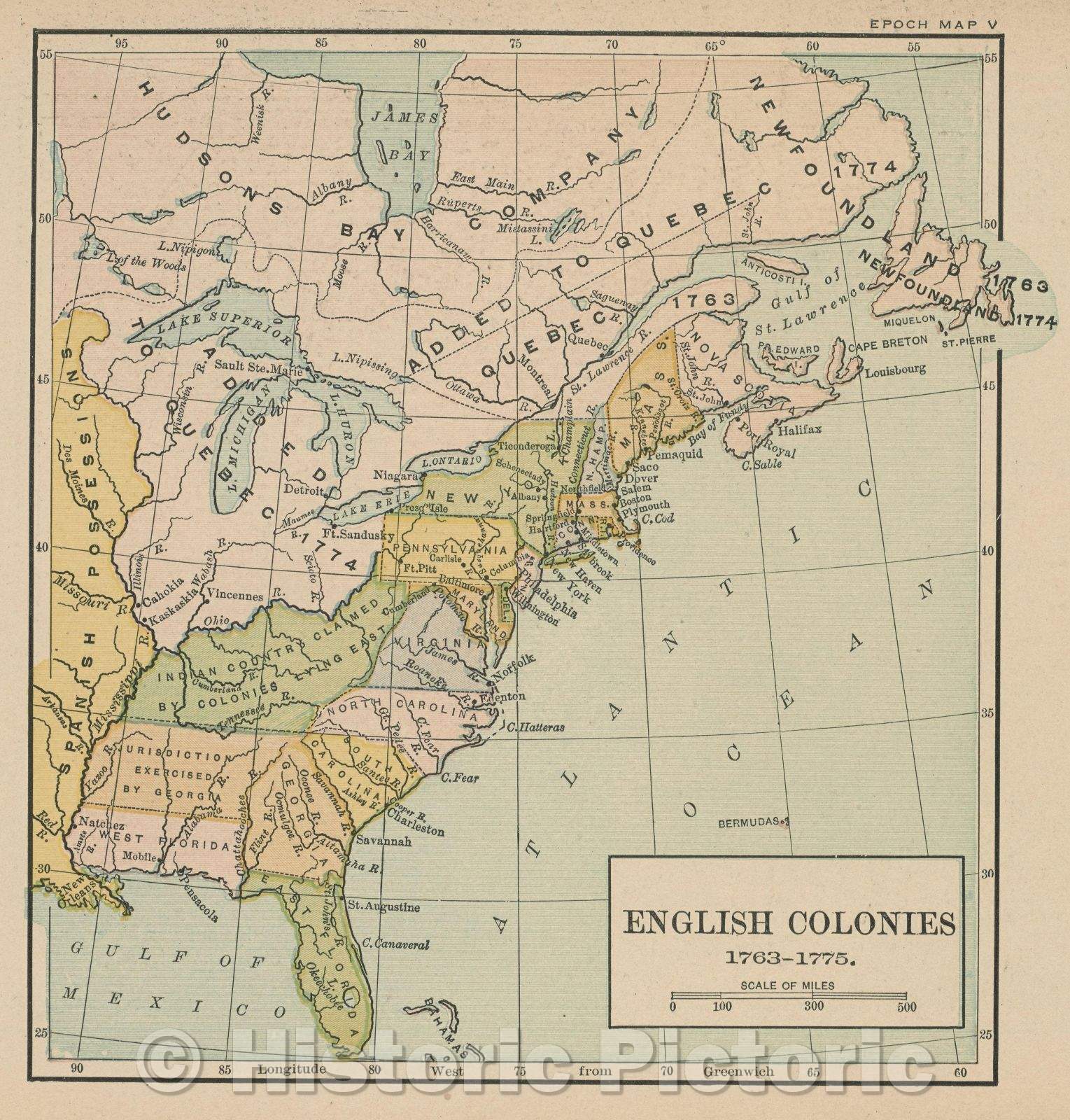 Historic Map : English Colonies 1763-1775., 1917 , Vintage Wall Art