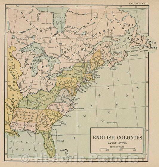 Historic Map : English Colonies 1763-1775., 1917 , Vintage Wall Art