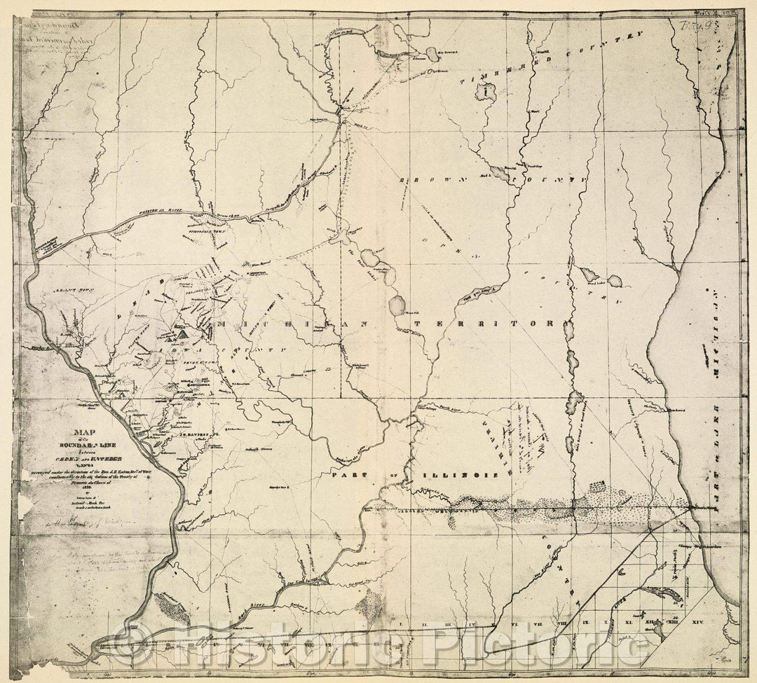 Historic Map : Plate LII Map of the Boundary Line between Ceded and Unceded Lands surveyed under the direction of the Hon. J. H. Eaton, Sec. of War, c. 1830 , Vintage Wall Art