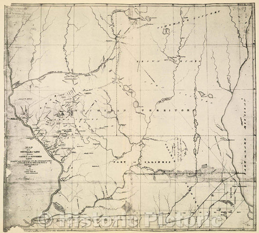 Historic Map : Plate LII Map of the Boundary Line between Ceded and Unceded Lands surveyed under the direction of the Hon. J. H. Eaton, Sec. of War, c. 1830 , Vintage Wall Art