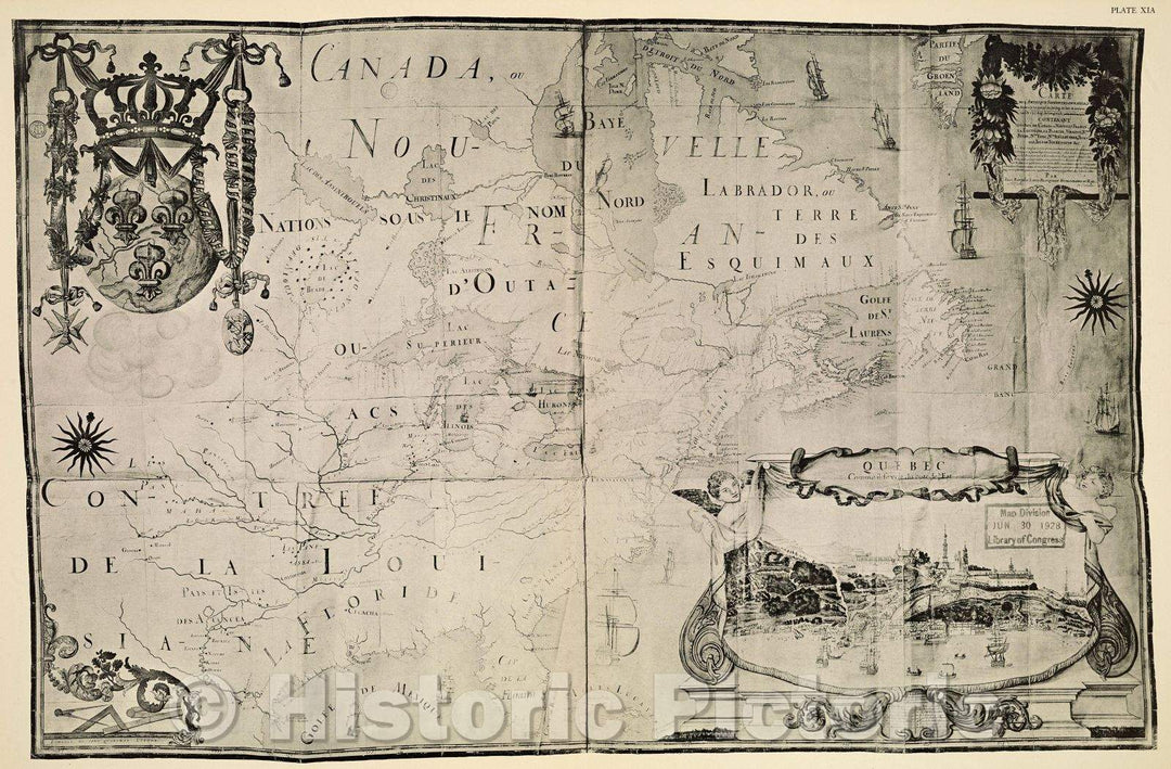 Historic Map : Plate XIA Carte de l'Amerique Septentrionale depuis le 25: jusqu'au 65 deg. de latt. and environ 140: and 235., 1688 , Vintage Wall Art