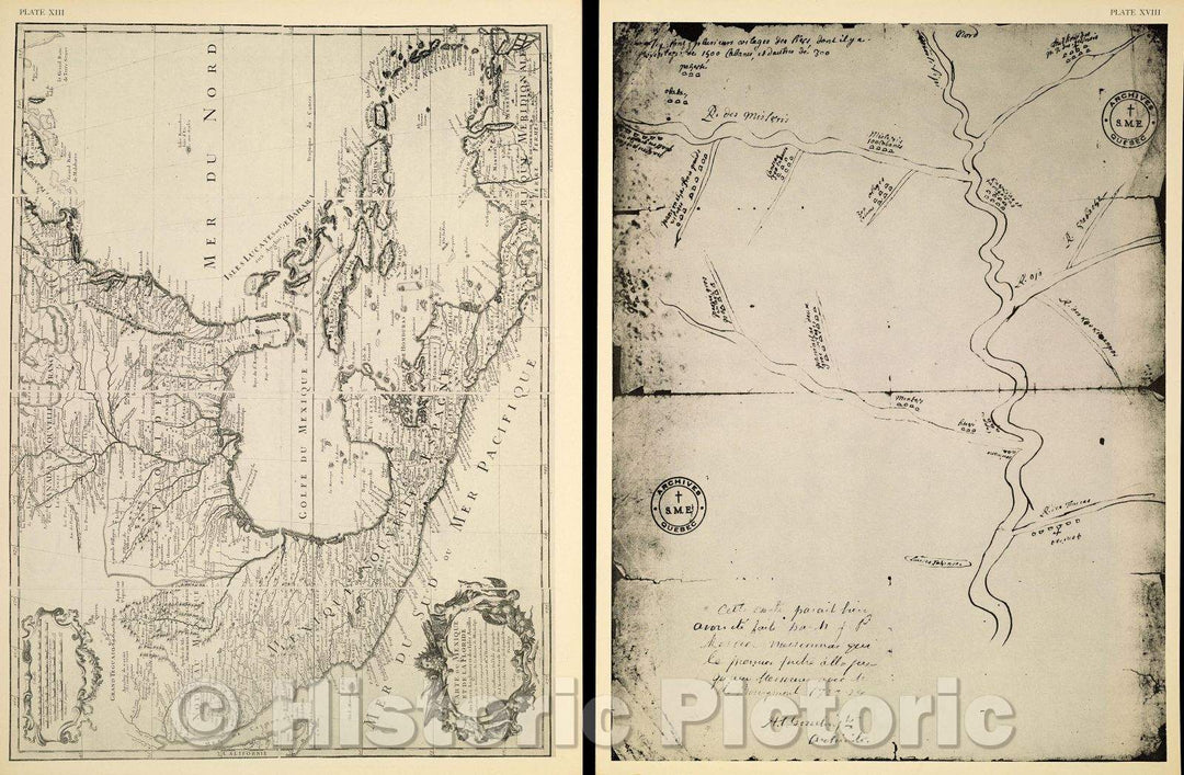 Historic Map : Plate XIII Carte du Mexique et de la Floride des Terres Angloises et des Isles Antilles du Cours et des Environs de la Riviere de Mississipi. Dressee, 1703 , Vintage Wall Art