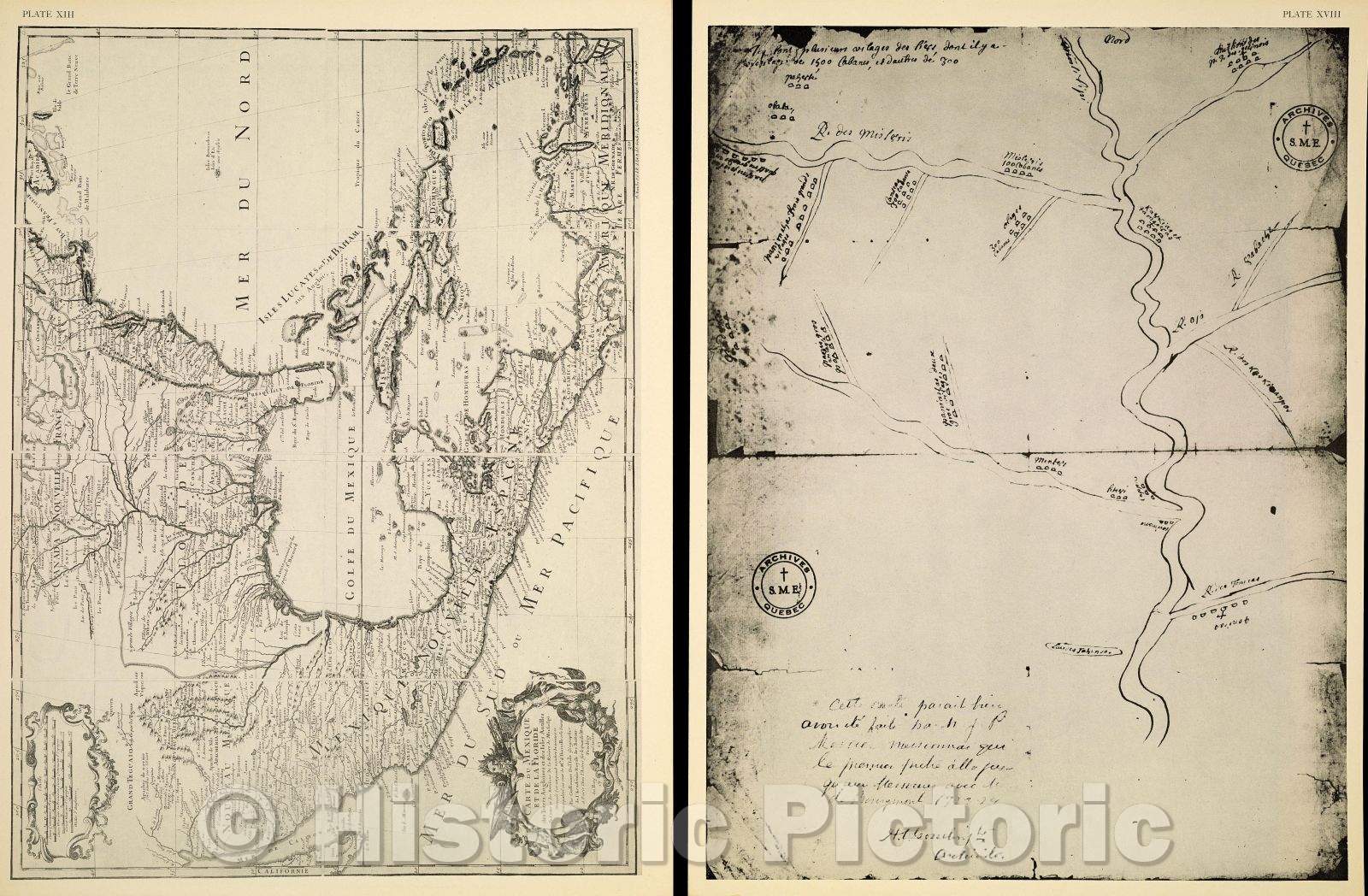 Historic Map : Plate XIII Carte du Mexique et de la Floride des Terres Angloises et des Isles Antilles du Cours et des Environs de la Riviere de Mississipi. Dressee, 1703 , Vintage Wall Art