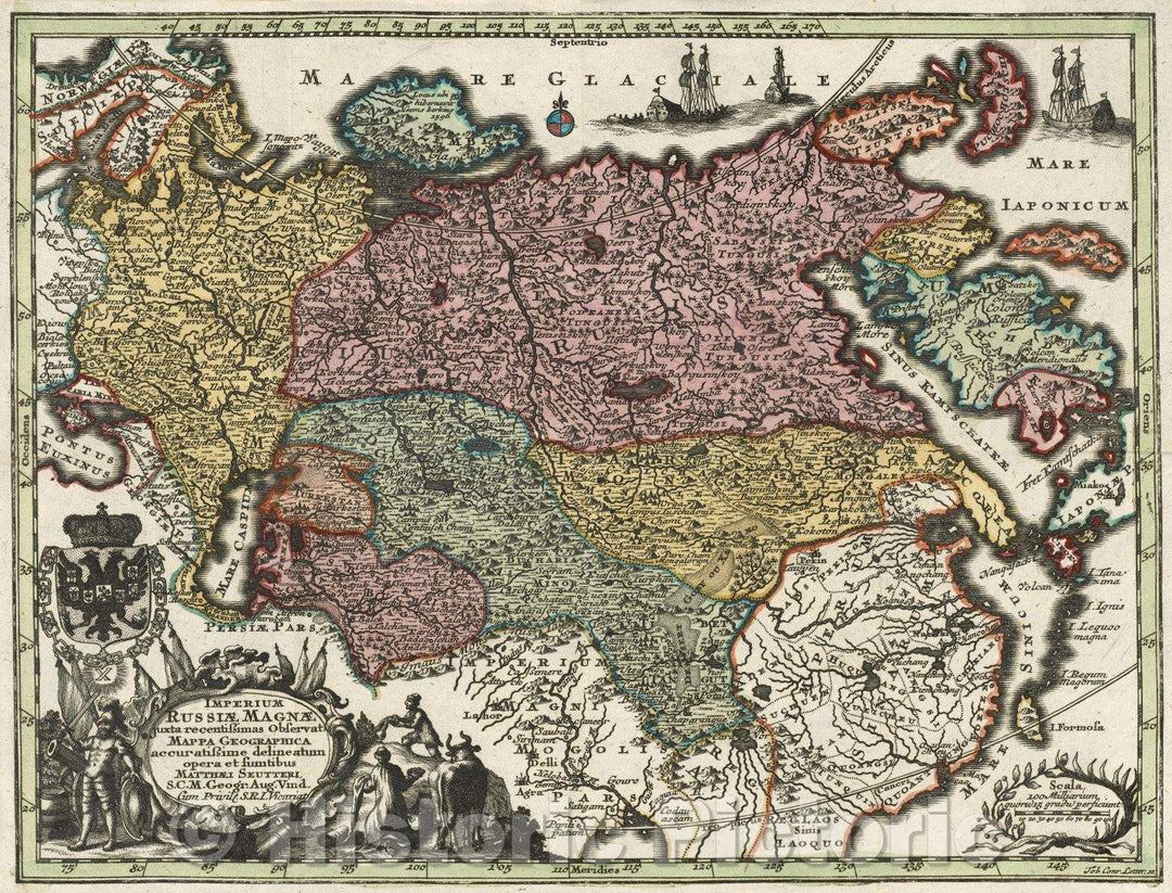 Historic Map : Imperium Russiae Magnae juxta recentissimas Observat. Mappa Geographica accuratissime delineatum opera et sumptibus Matthaei Seutteri, 1730 , Vintage Wall Art