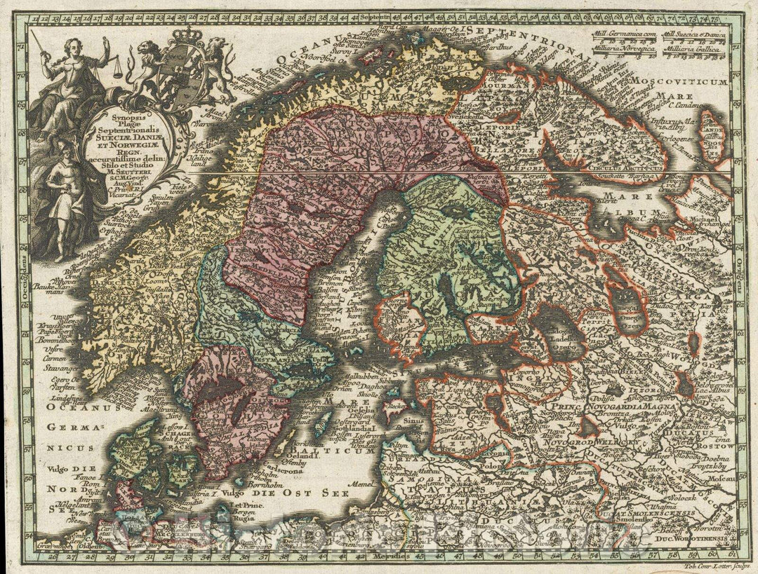 Historic Map : Synopsis Plagae Septentrionalis Sueciae Daniae et Norwegiae Regn. accuratissime delin:, 1730 , Vintage Wall Art