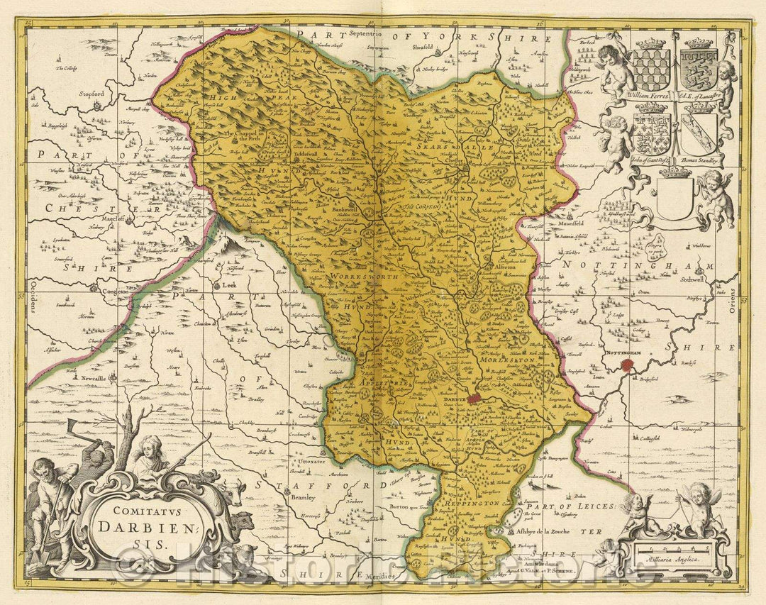 Historic Map : Comitatus Darbiensis., c. 1708 , Vintage Wall Art
