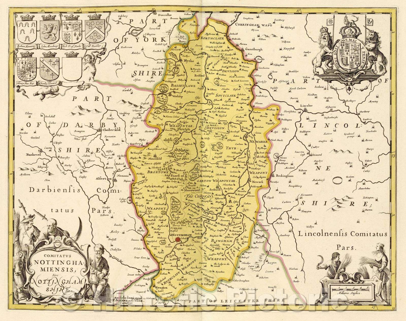 Historic Map : Comitatus Nottinghamiensis; Sive Nottinghamshire., c. 1708 , Vintage Wall Art