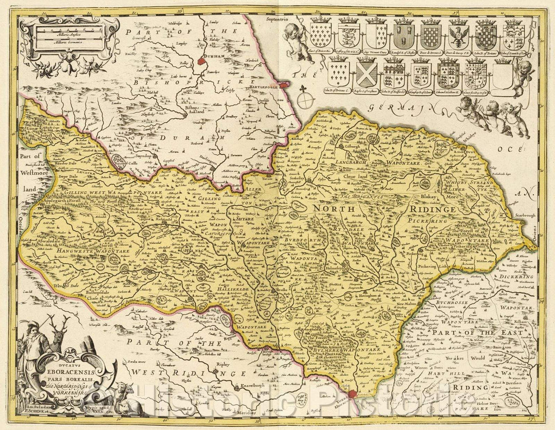 Historic Map : Ducatus Eboracensis Pars Borealis. The Northridinge of Yorkshire., c. 1708 , Vintage Wall Art
