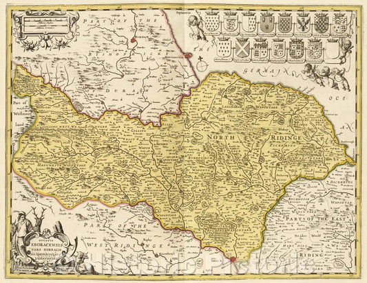 Historic Map : Ducatus Eboracensis Pars Borealis. The Northridinge of Yorkshire., c. 1708 , Vintage Wall Art