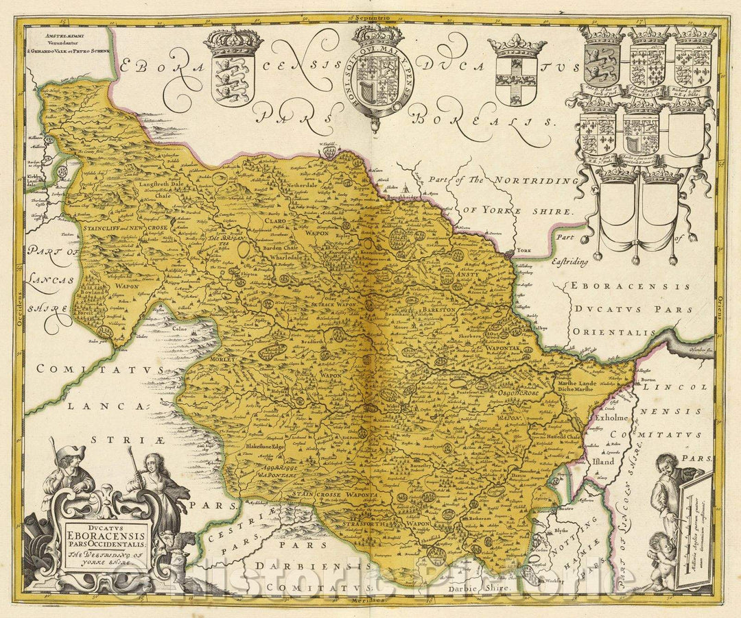 Historic Map : Ducatus Eboracensis Pars Occidentalis; The Westriding of Yorke Shire, c. 1708 , Vintage Wall Art