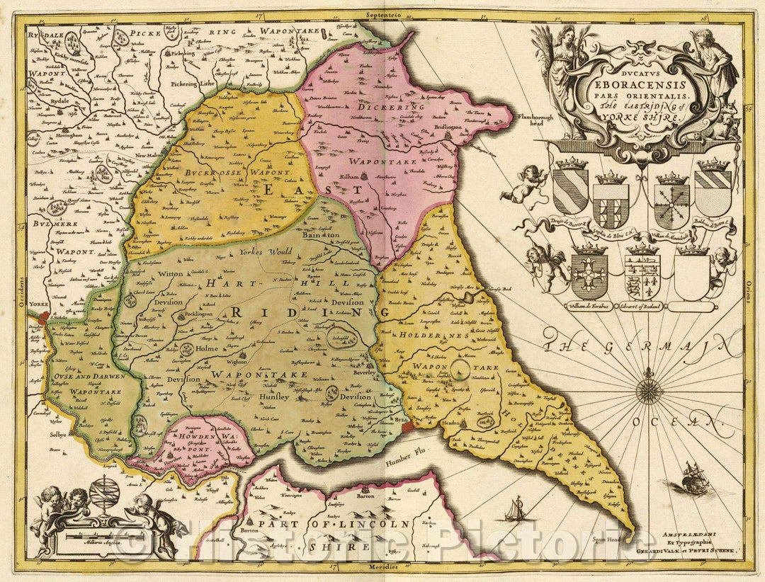 Historic Map : Ducatus Eboracensis Pars Orientalis. The Eastriding of Yorkeshire., c. 1708 , Vintage Wall Art