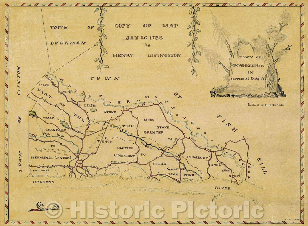 Historic Map : Town of Poughkeepsie in Dutchess County, 1798 , Vintage Wall Art