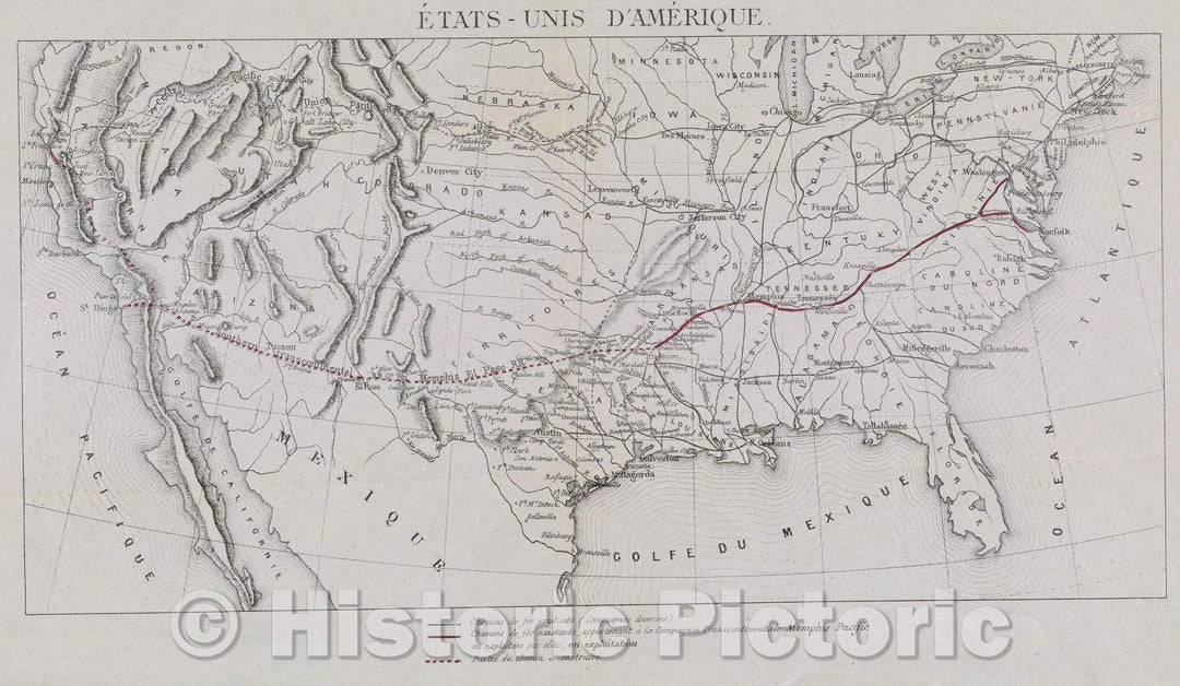 Historic Map : Etats - Unis D'Amerique, c. 1853 , Vintage Wall Art