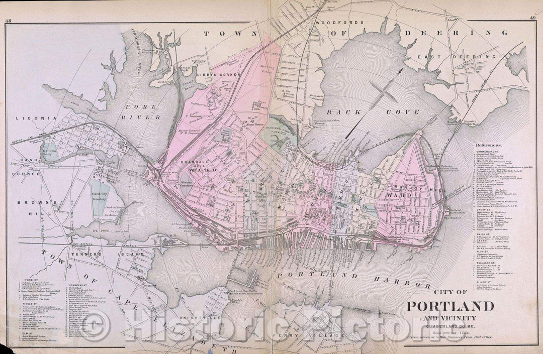 Historic Map : City of Portland and Vicinity Cumberland Co. Me., c. 1885 , Vintage Wall Art
