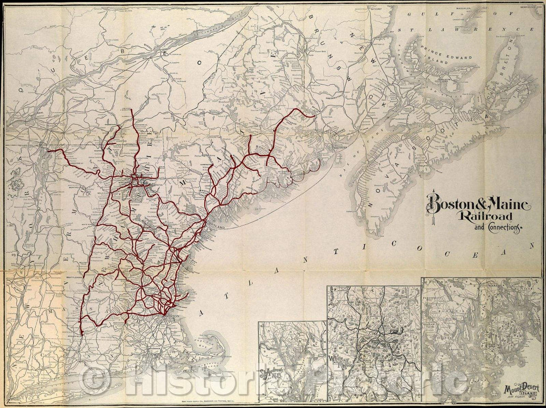 Historic Map : Boston and Maine Railroads and Connections, 1898 , Vintage Wall Art
