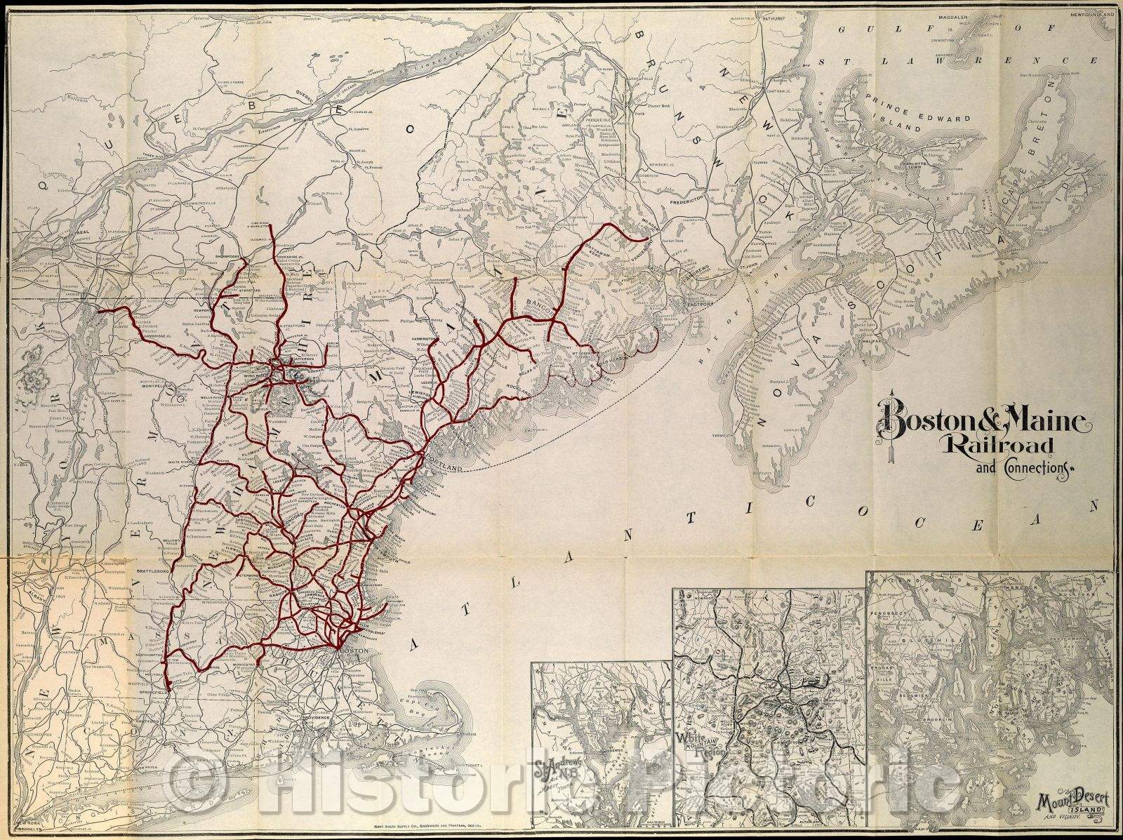 Historic Map : Boston and Maine Railroads and Connections, 1898 , Vintage Wall Art