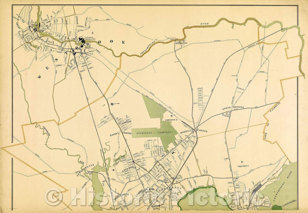 Historic Map : Top sheet of a map of Portland showing Westbrook, 1900 , Vintage Wall Art