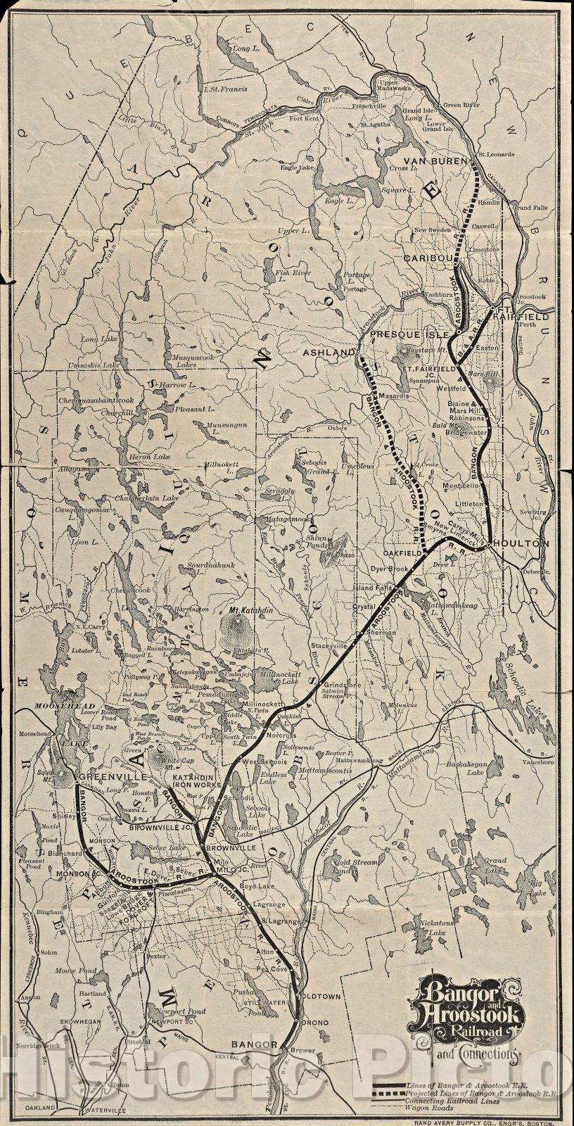 Historic Map : Bangor and Aroostook Railroad and Connections, c. 1905 , Vintage Wall Art