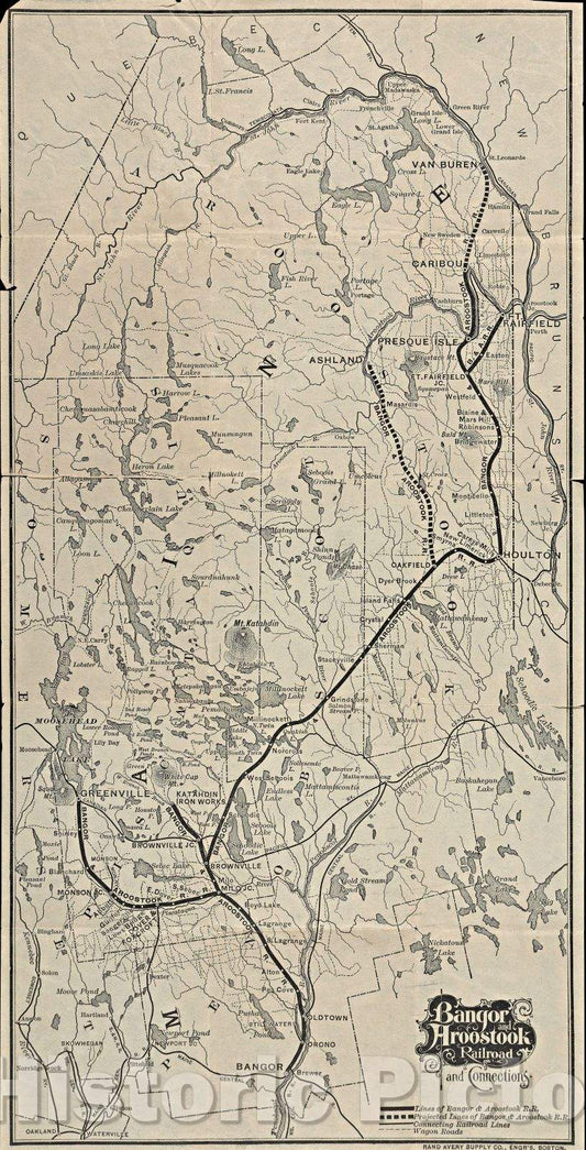 Historic Map : Bangor and Aroostook Railroad and Connections, c. 1905 , Vintage Wall Art