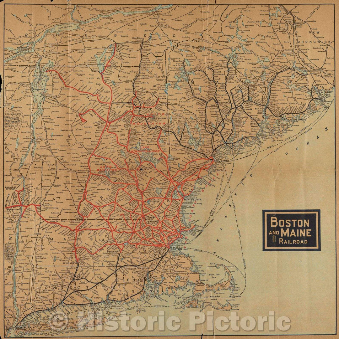 Historic Map : Boston and Maine Rail Roads, 1910 , Vintage Wall Art