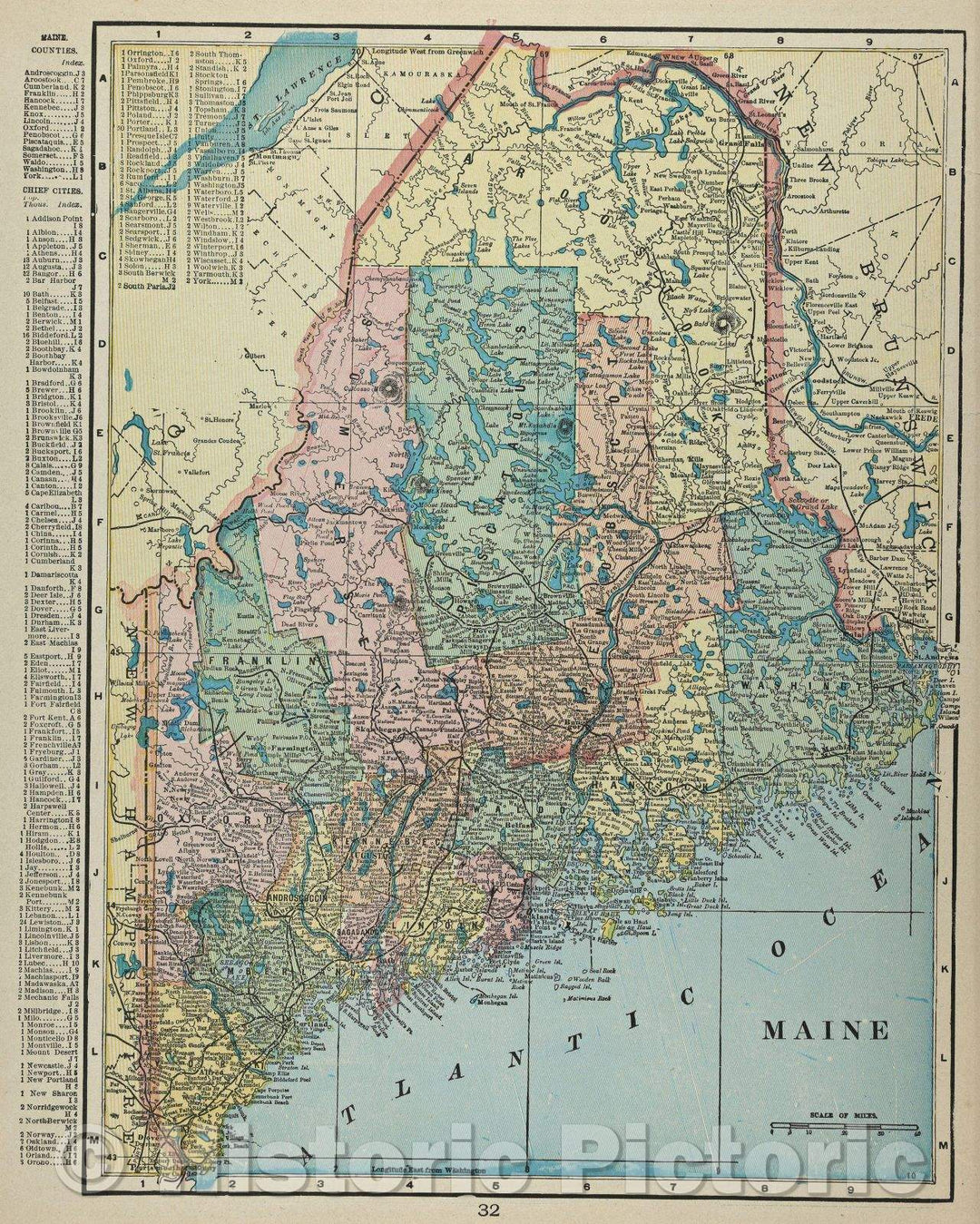 Historic Map : Maine, c. 1910 , Vintage Wall Art