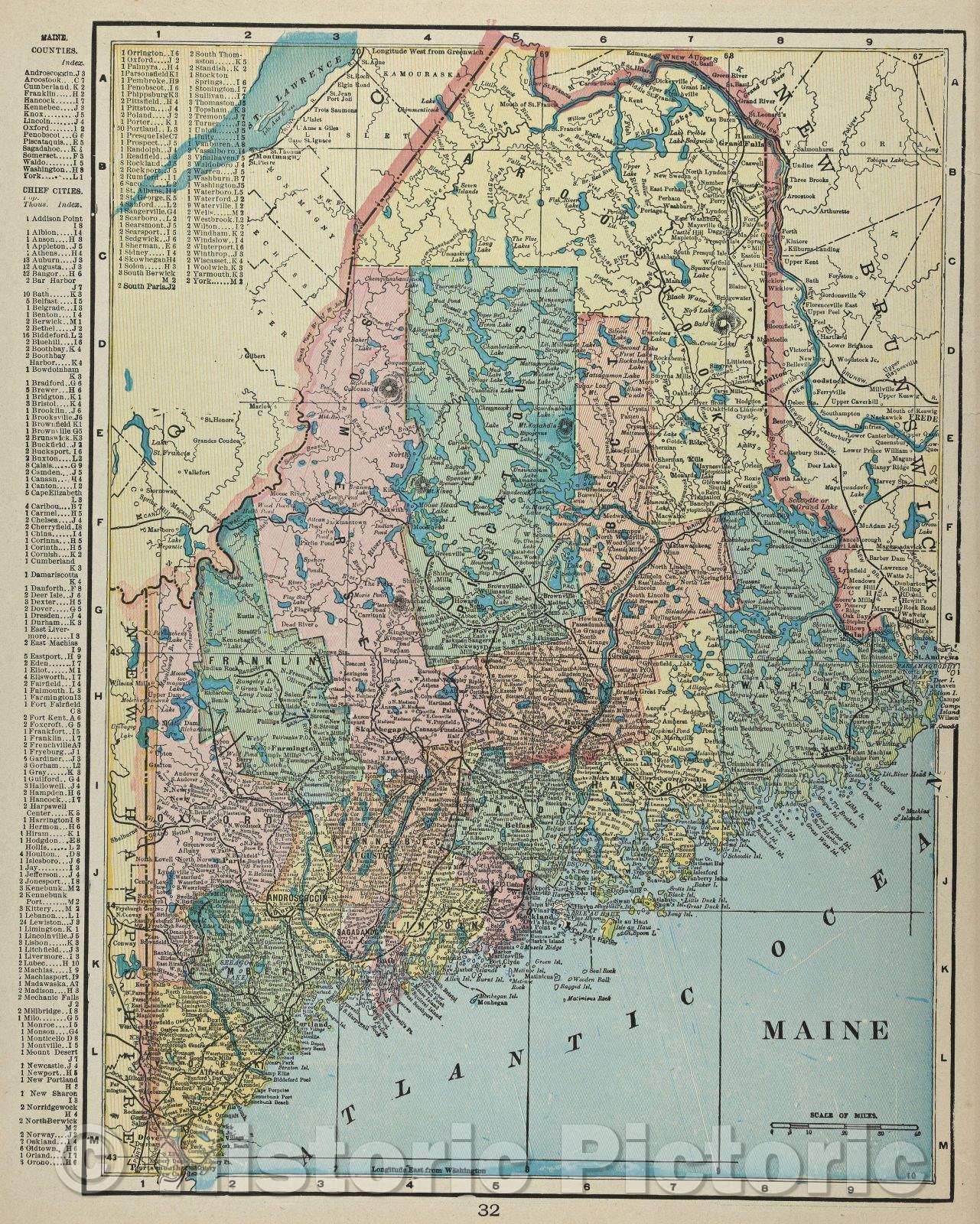 Historic Map : Maine, c. 1910 , Vintage Wall Art