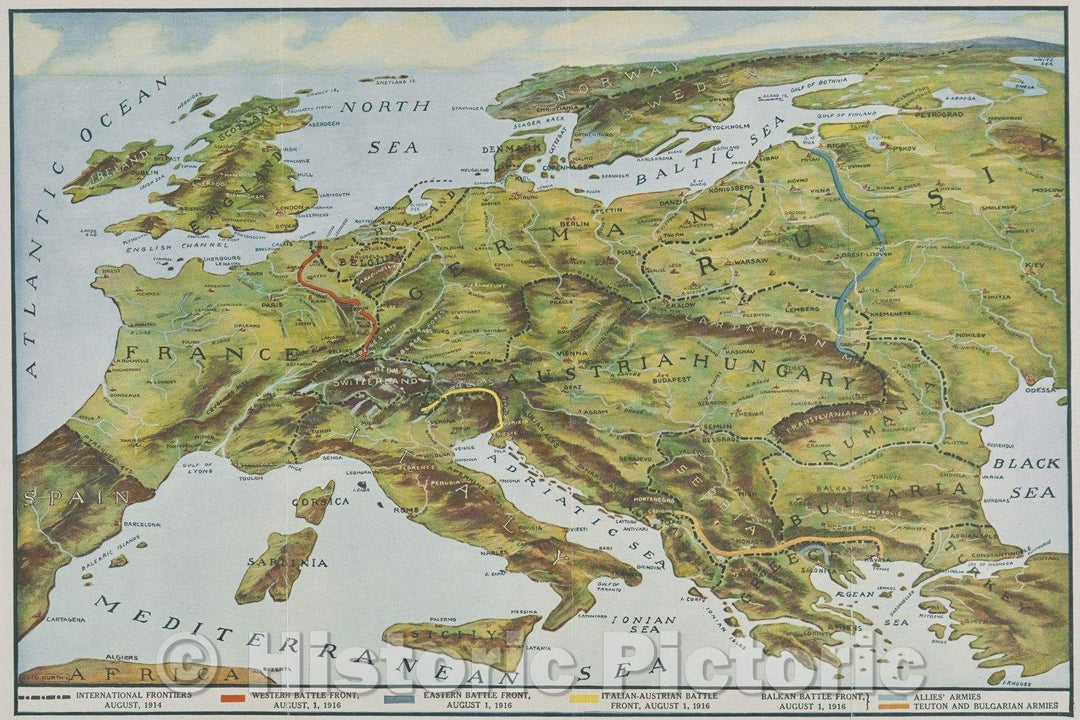 Historic Map : WW1 Zone Maps, 1916 , Vintage Wall Art