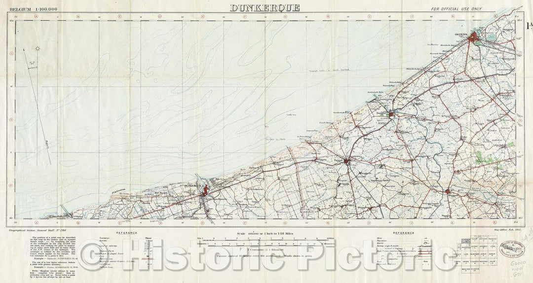 Historic Map : Dunkerque, 1917 , Vintage Wall Art