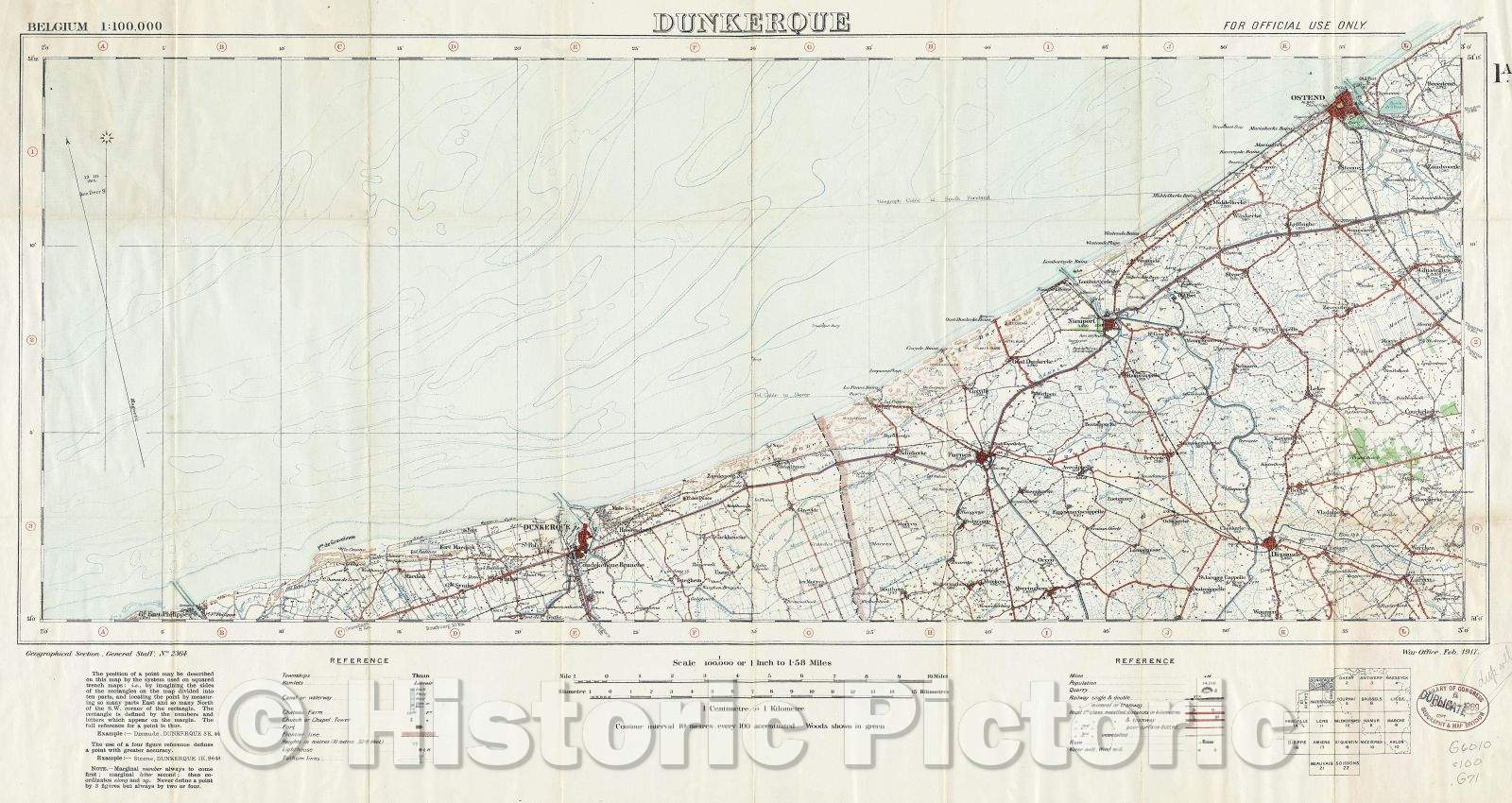 Historic Map : Dunkerque, 1917 , Vintage Wall Art