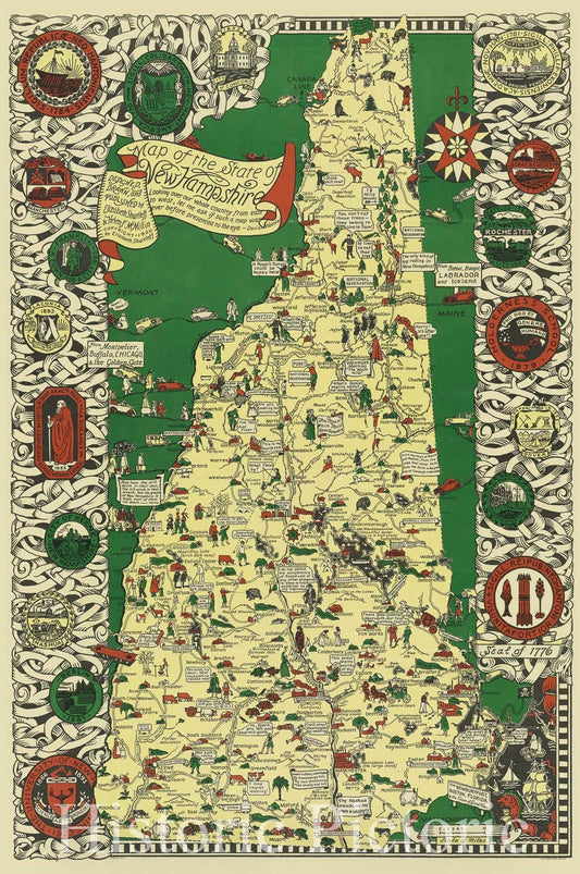 Historic Map : Map of the State of New Hampshire, 1926 , Vintage Wall Art