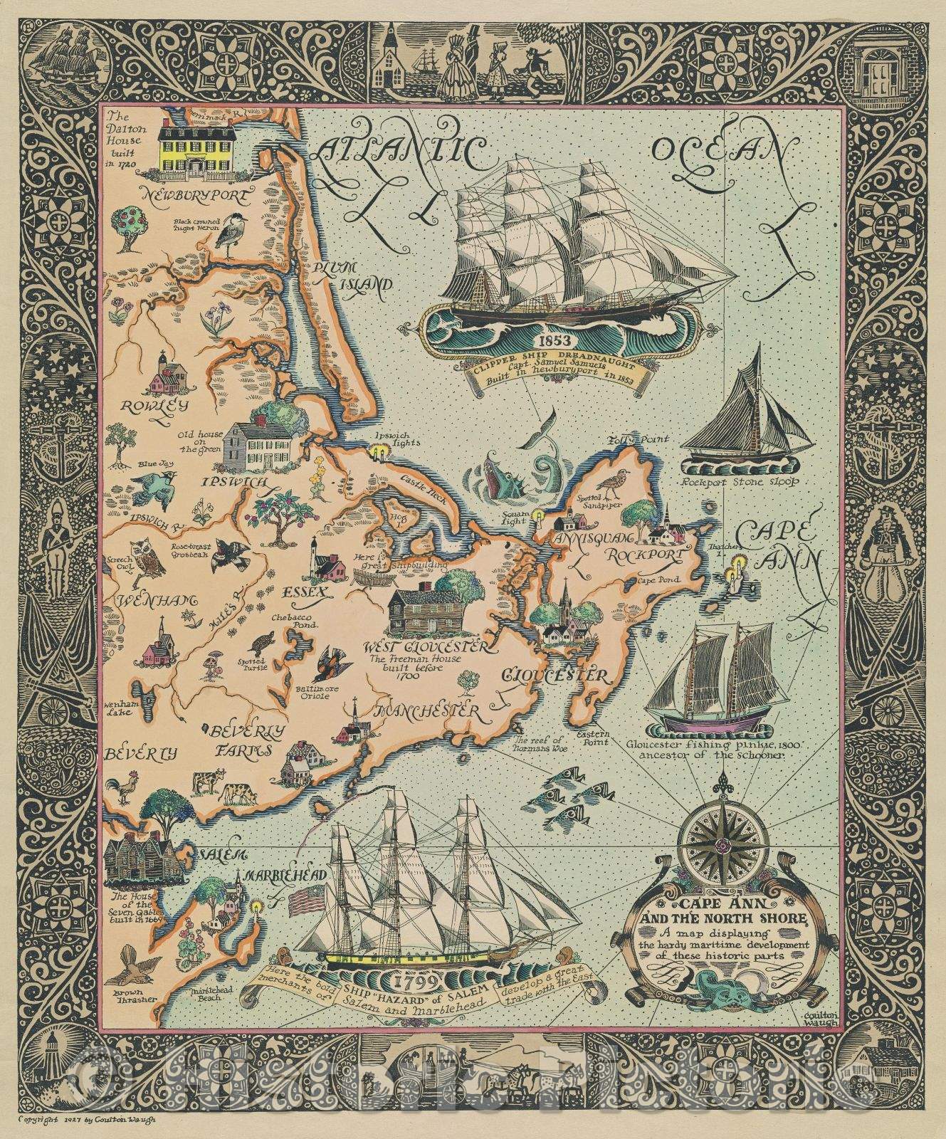 Historic Map : Cape Ann and the North Shore, 1927 , Vintage Wall Art