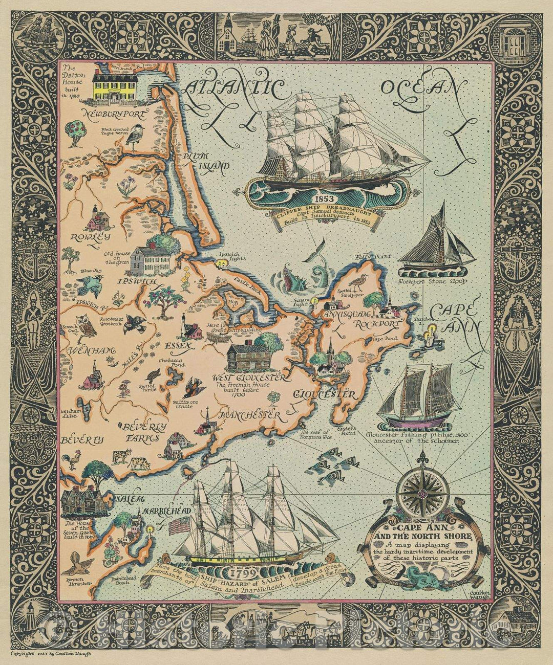 Historic Map : Cape Ann and the North Shore, 1927 , Vintage Wall Art