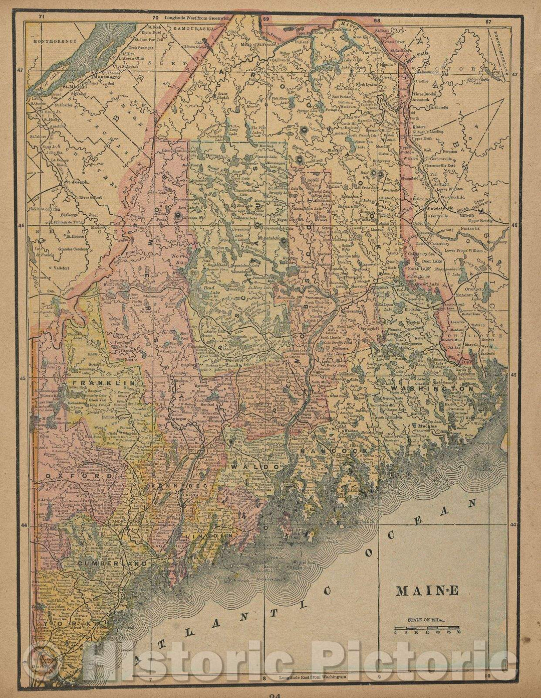 Historic Map : Maine, c. 1930 , Vintage Wall Art