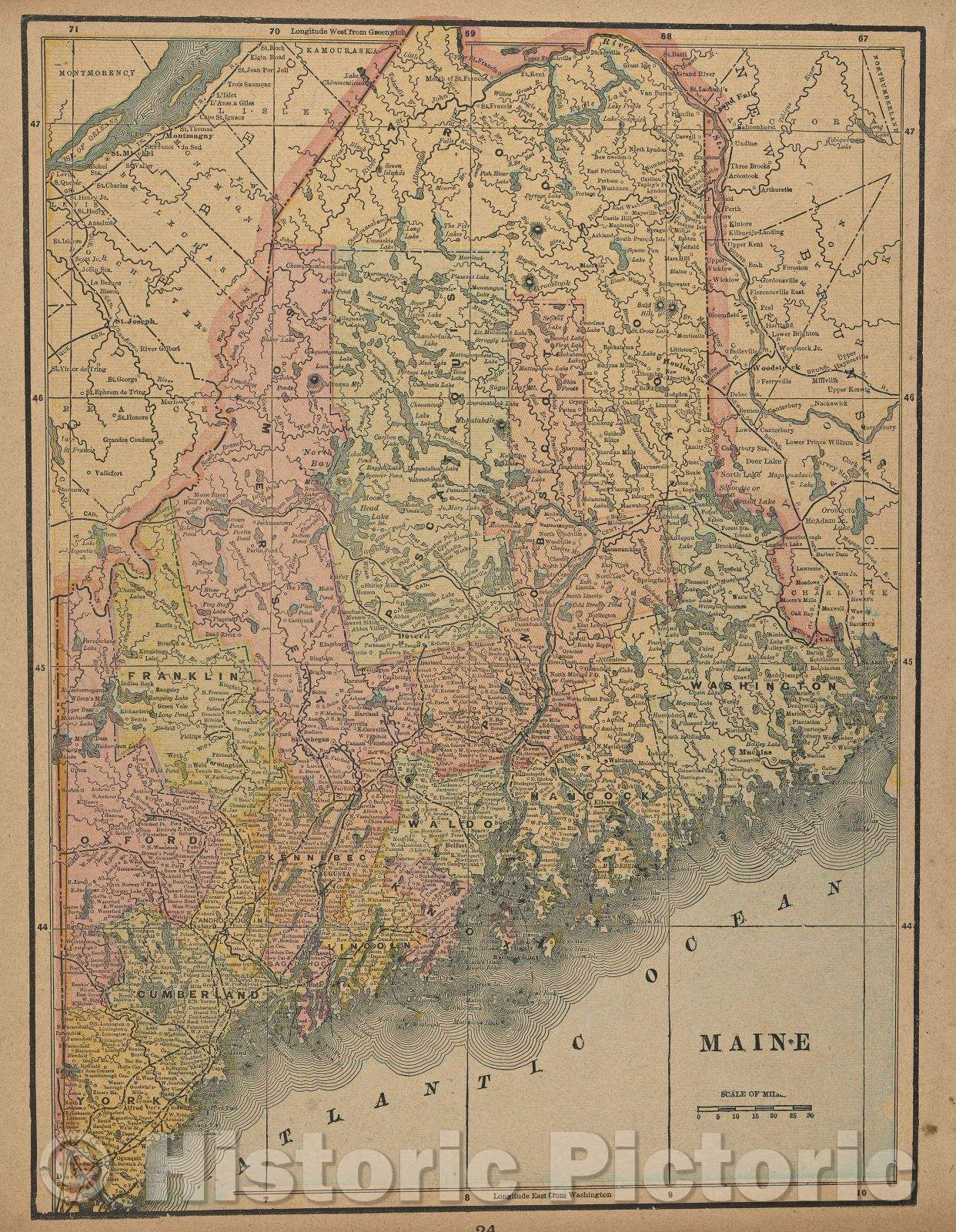 Historic Map : Maine, c. 1930 , Vintage Wall Art